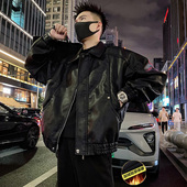 男士 加绒加厚皮衣外套秋冬新款 痞帅机车服翻领潮牌百搭宽松皮夹克