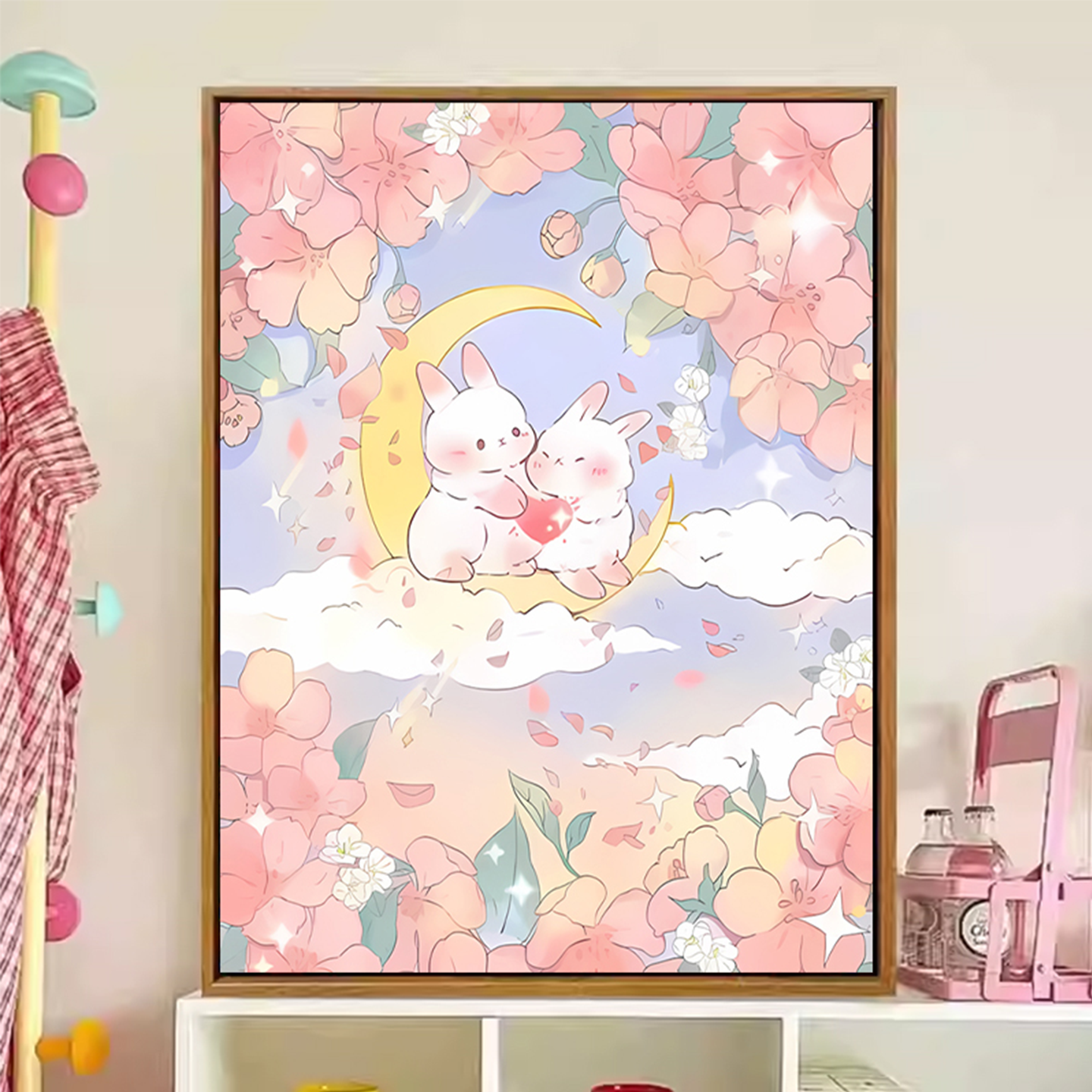 2026新款钻石画卡通玫瑰兔子手工diy砖石贴画十字绣带框5d装饰画,居家布艺,钻石绣,淘宝优惠券,粉丝福利购,淘宝优惠卷