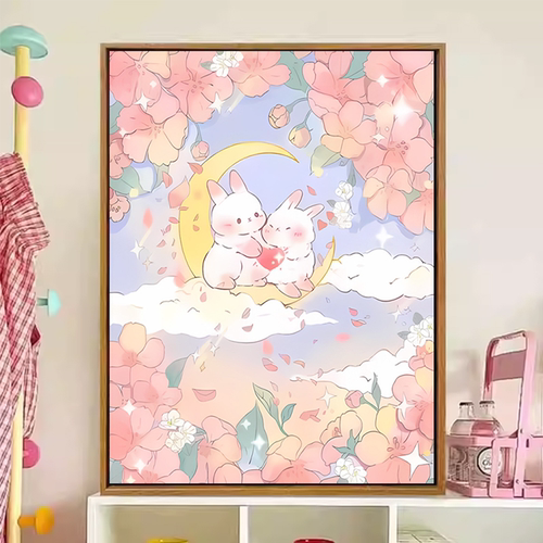 2026新款钻石画卡通玫瑰兔子手工diy砖石贴画十字绣带框5d装饰画