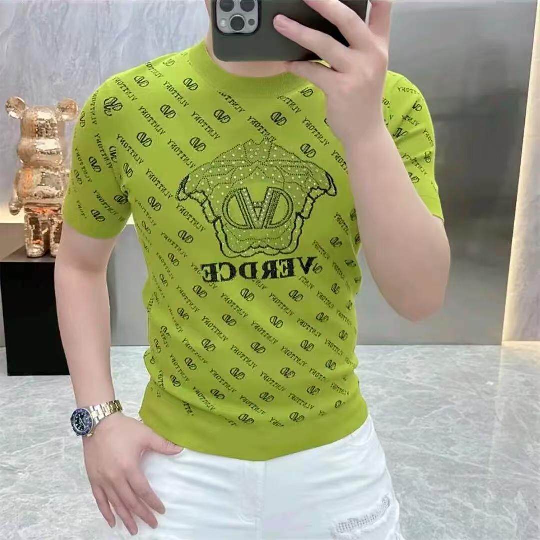 欧洲站高品质2026夏季新款男士时尚针织伊力特圆领修身短袖T恤潮