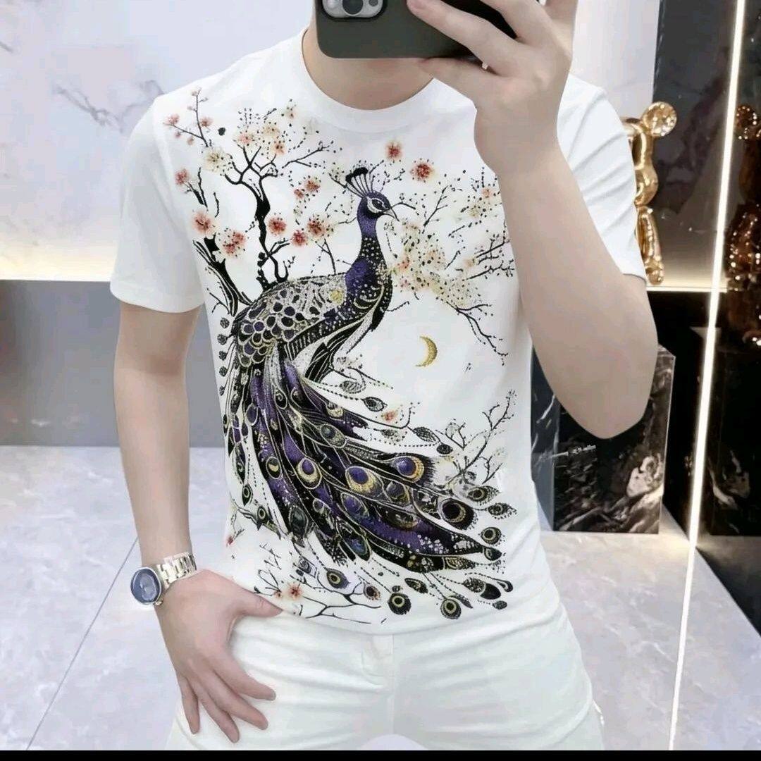 欧货新款男士夏季时尚高品质印花半袖个性修身潮流百搭短袖T恤潮