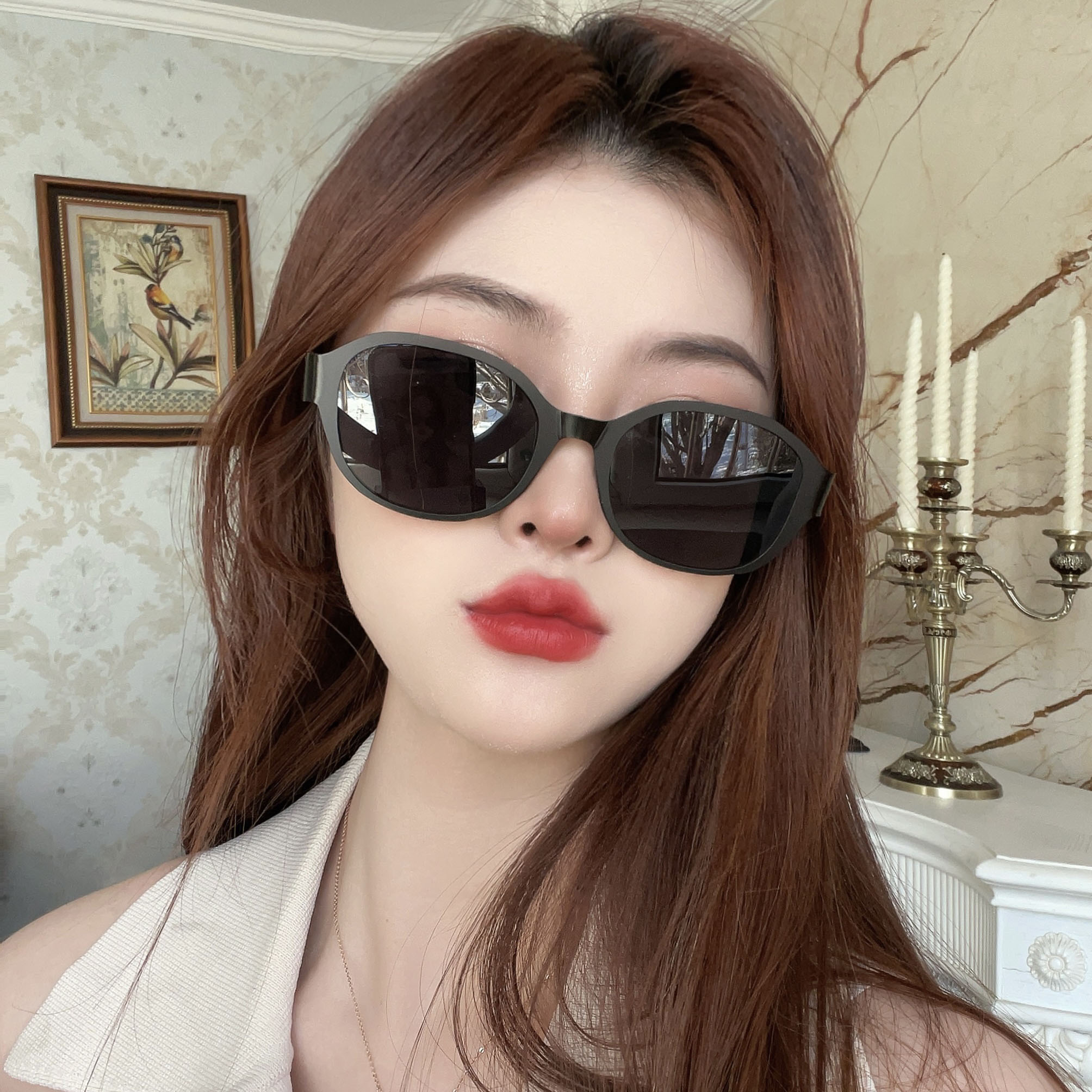 韩版金属边框墨镜女高级质感新款复古椭圆形大脸显瘦时尚太阳镜女