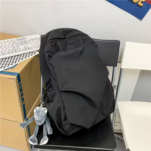 男士休闲背包韩版百搭纯色褶皱双肩包女旅行包初中高中大学生书包