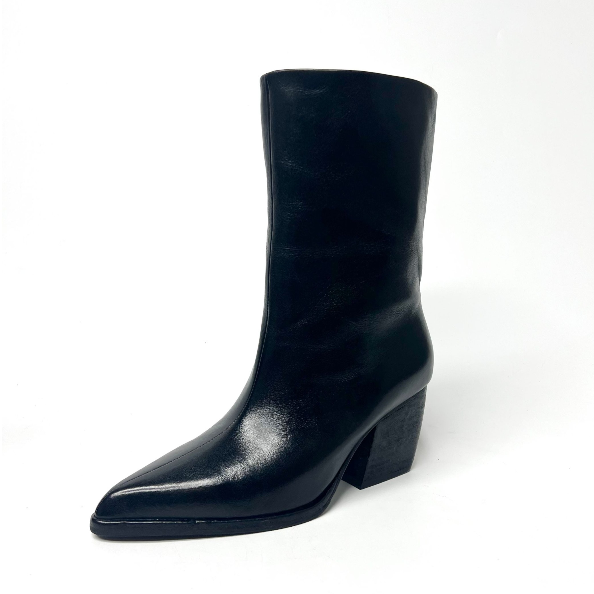 黑色气质粗跟通勤瘦瘦靴