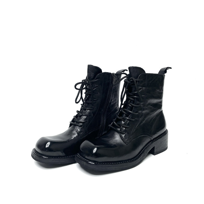 雪密欧新款水洗马皮方头英伦风马丁靴女百搭时尚系带短靴女368-2