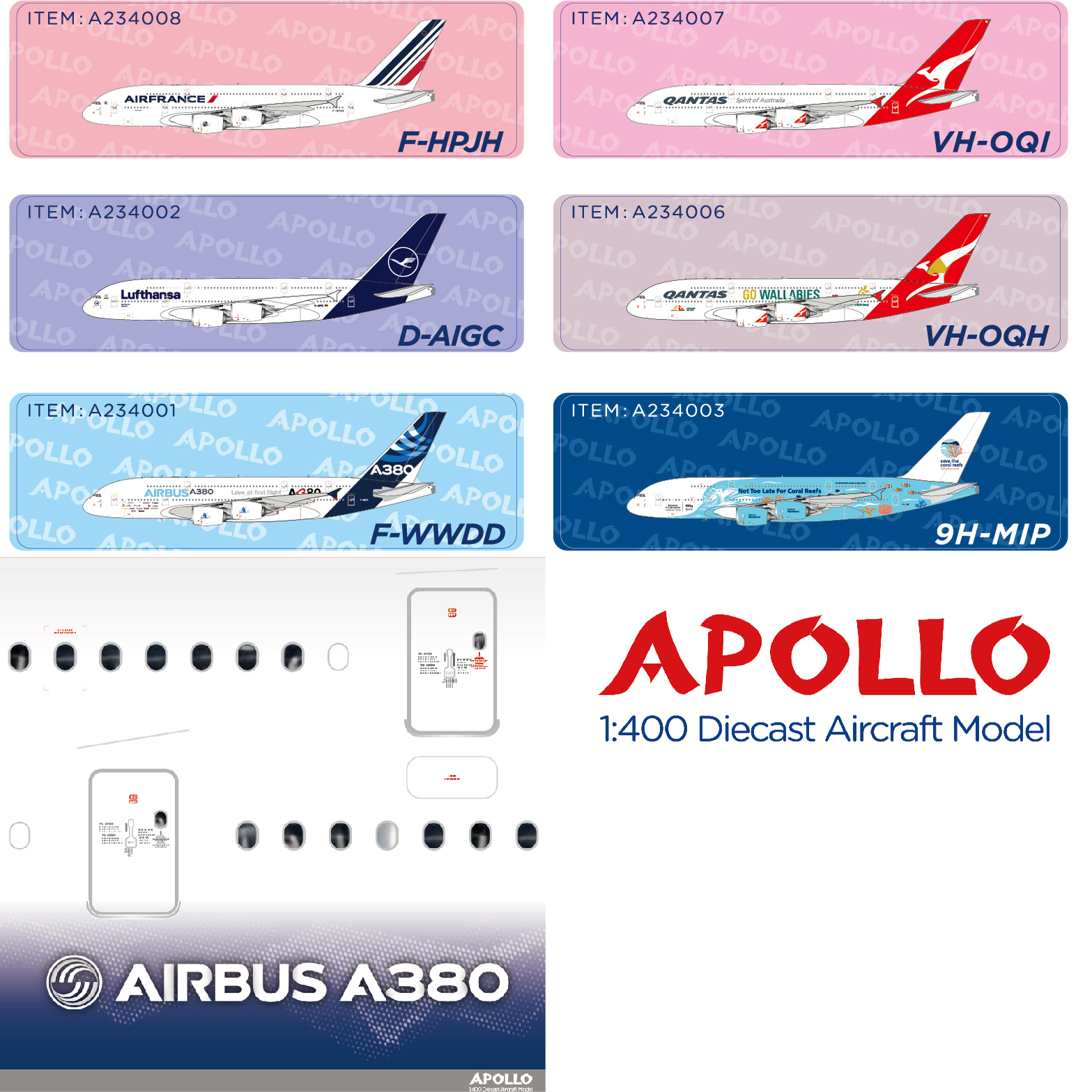 新品到货 APOLLO 空客 1:400 A380-800 Witty模具 飞机模型