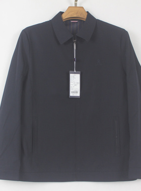 新款春秋季 翻领男士弹力 深蓝色 长袖商务休闲双层夹克外套02131