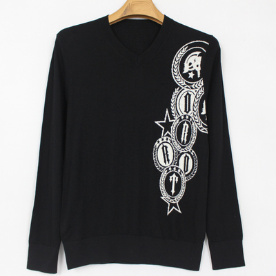 48码  羊毛 v领长男士 套头黑色  秋冬时尚毛衣12043