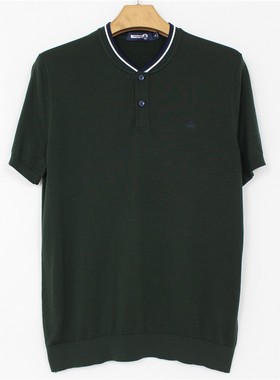 XFC 夏款门筒领 墨绿色 修身男士 棉 短袖T恤 05102