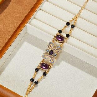 新款手链紫色琉璃宝石重工首饰密镶水钻复古手链高级