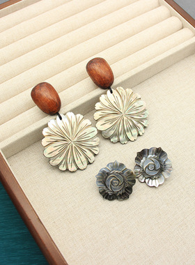 MONIES风天然黑蝶贝小众设计山茶花耳环轻奢风高级感耳饰女