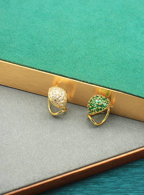 跨境戒指复古满钻锆石夸张设计戒指半圆球开口指环轻奢个性高级感