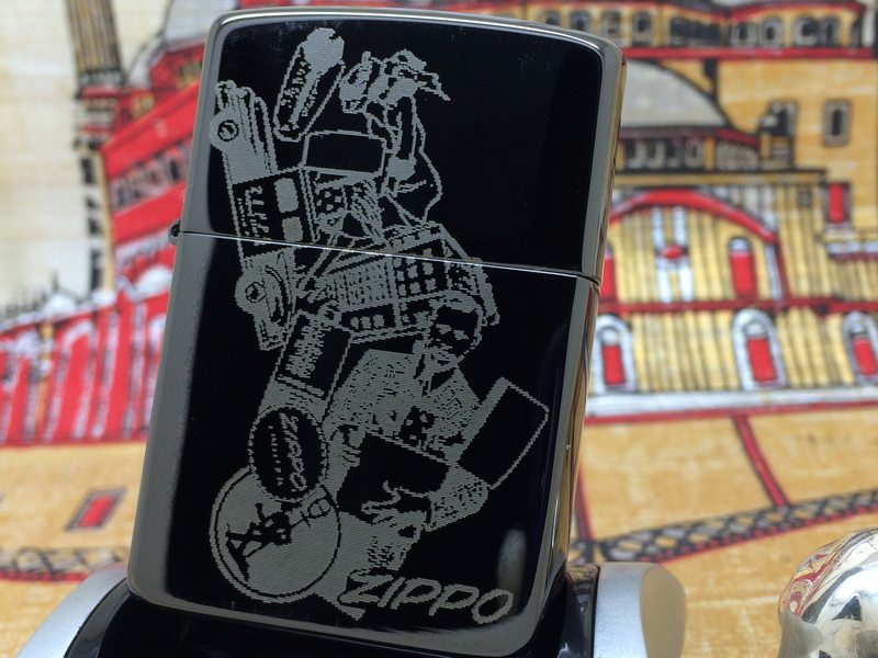 原装正版1996年F全新钛黑浅刻精雕经典题材之王防风打火机 ZIPPO