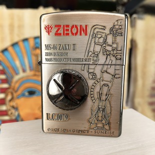 ZIPPO 2002年J全新黑冰拉丝高达扎古II蚀刻贴章打火机 原装 正版