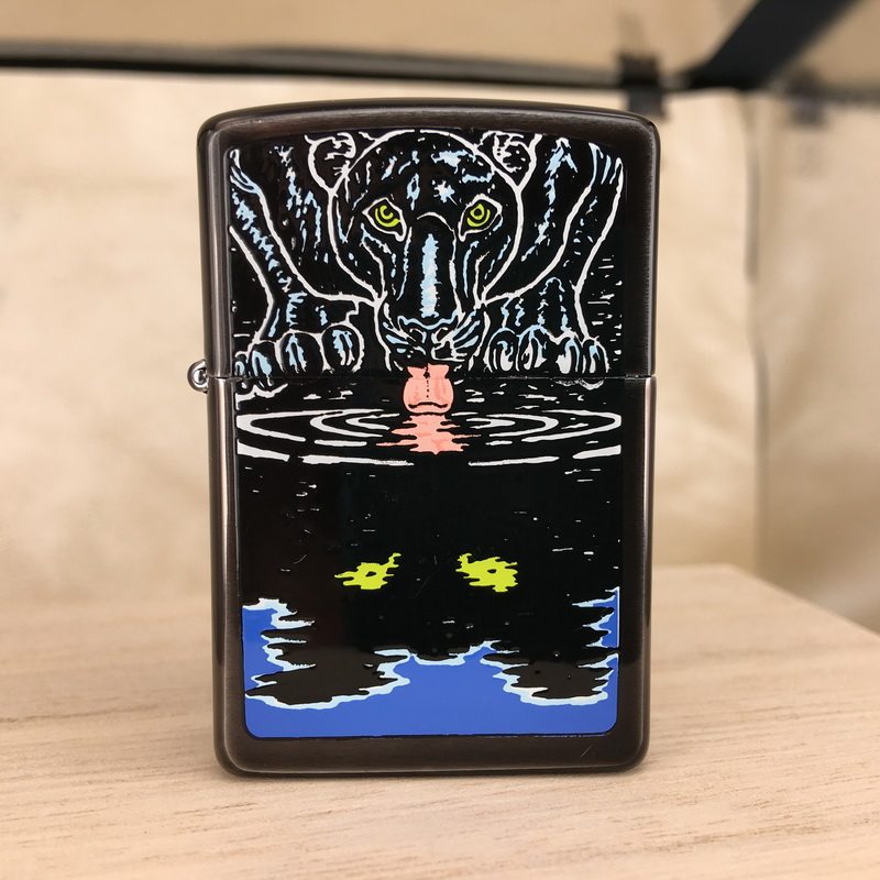 原装正版 1993年G全新午夜铬双面漆印巴雷特黑豹打火机 ZIPPO