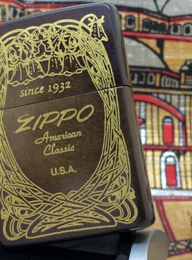 原装正版 1993年C全新磨花黑暗铜金漆铃铛花斜标防风打火机 ZIPPO