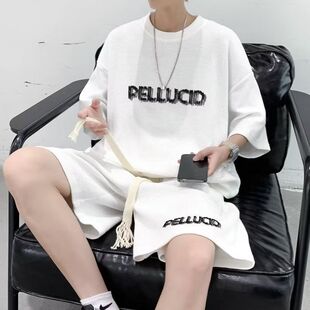 男装HT115华夫格五分套装黑白灰蓝P20M5XL