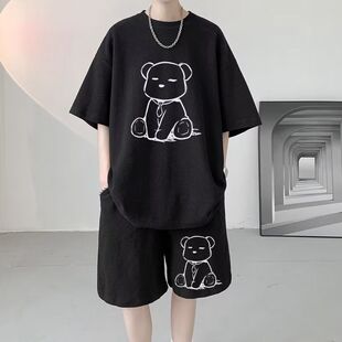 男装HT101华夫格五分套装黑白灰蓝P20M5XL