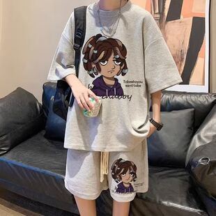 男装HT94华夫格五分套装黑白灰P20M5XL