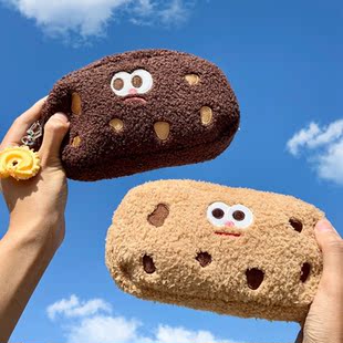 曲奇笔袋ins创意可爱搞怪毛绒文具盒大容量文具袋初高中女生笔盒