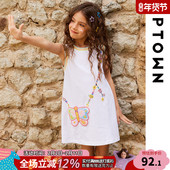 女童白色连衣裙新款 背心裙子 T恤裙小女孩彩虹多巴胺无袖 夏季 薄款