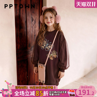 女童卫衣秋冬2026新款儿童洋气蝴蝶刺绣中长款长袖上衣泡泡袖裙子