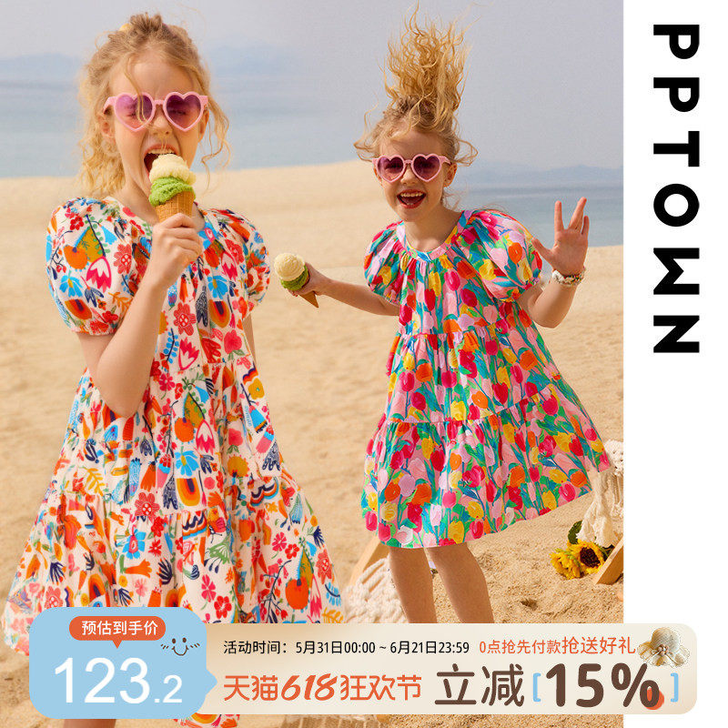 女童碎花连衣裙儿童夏季新款泡泡袖裙子小女孩纯棉宽松小A裙