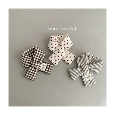 秋冬新款儿童围巾ins风格子交叉围脖日系男女宝宝保暖百搭围巾潮