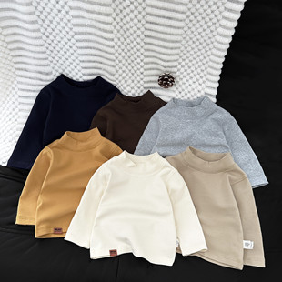 宝宝打底衫秋冬棉质长袖t恤小童软糯半高领内搭秋装婴儿百搭衣服