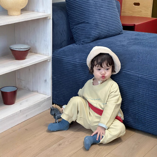 韩版儿童拼色字母卫衣两件套春秋新款韩版童装男女童套装宝宝衣服