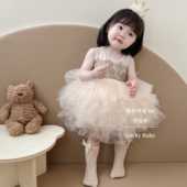 女宝宝连衣裙洋气网纱生日公主裙百天蓬蓬纱周岁礼服女童蛋糕裙夏