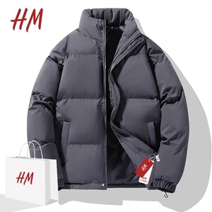 HM旗舰店羽绒棉服男士纯色立领学生冬季加厚面包服防寒保暖棉衣女