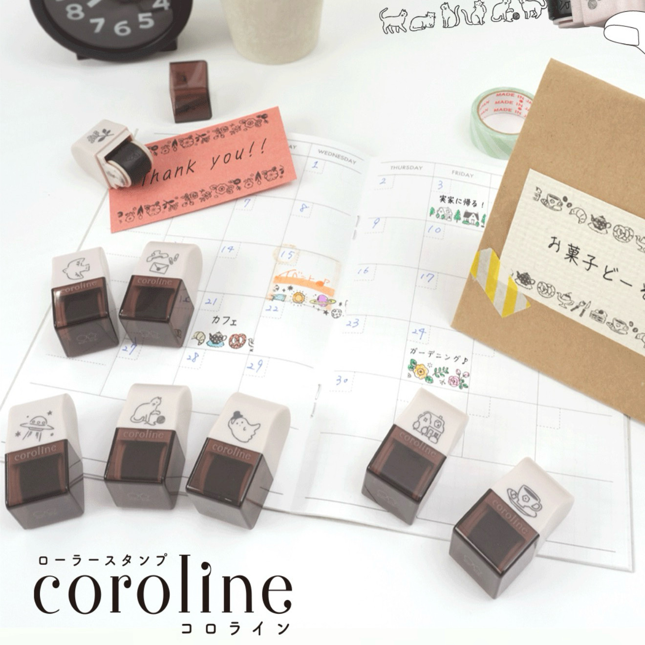 现货日本新品太阳星sun-star滚轮印边框装饰印章可涂色手帐装饰