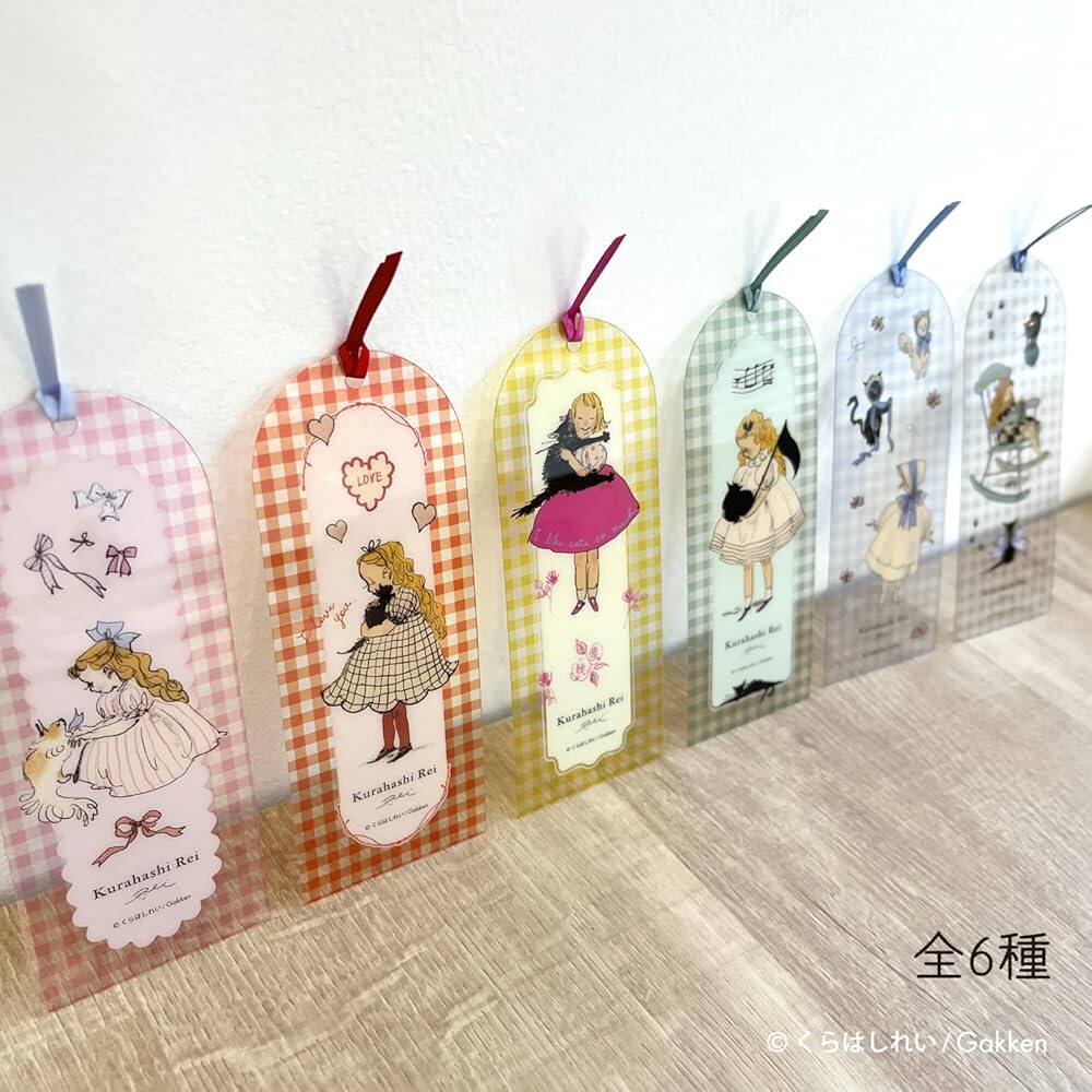现货日本进口仓桥伶透明PVC书签格子少女可爱绘本插画阅读标记猫
