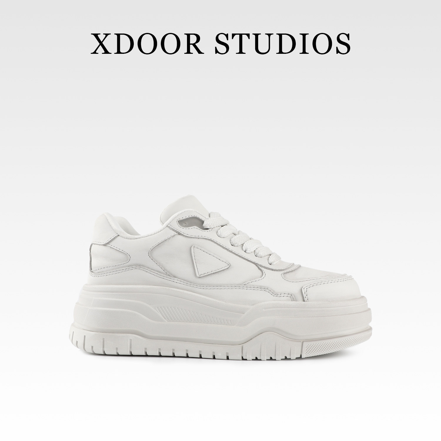【纯白密语】XDOOR STUDIOS厚底三角标小白鞋女真皮松糕休闲板鞋,女鞋,时尚休闲鞋,淘宝优惠券,粉丝福利购,淘宝优惠卷