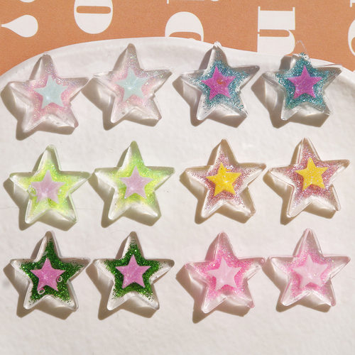 INS闪粉树脂包裹五角星款手机壳发夹洞洞鞋贴片DIY饰品配件