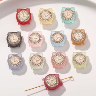 渐变磨砂迷你镶钻闹钟时钟直孔串珠饰品配件diy百搭耳环挂件材料