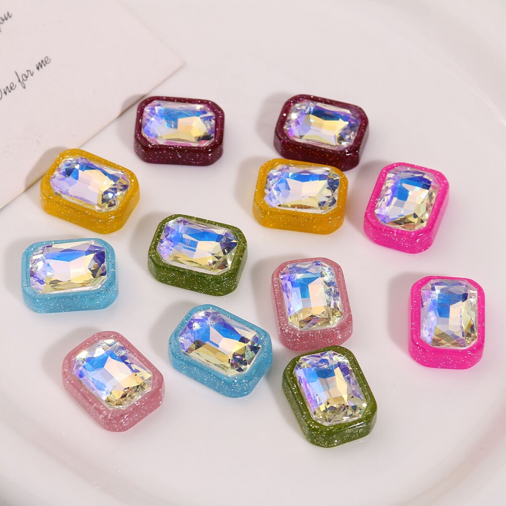 ins韩系清新方形闪粉镭射水钻饰品配件diy耳环头饰手机壳贴片材料