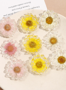 ins甜美小清新百搭透明雏菊干花树脂贴片发夹耳饰DIY饰品配件材料