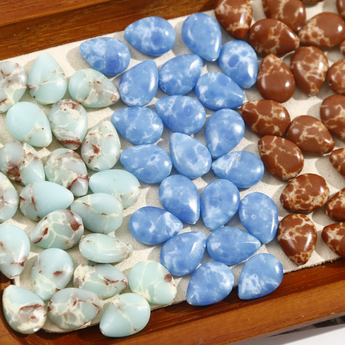 古风复古裂纹水滴形石头串珠散珠diy耳环手串女项链配件材料