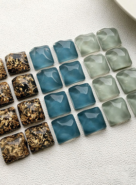 复古几何方形不规则水波纹金箔树脂贴片diy耳钉耳环手机壳材料