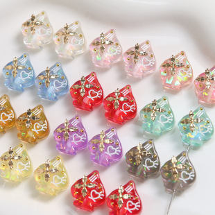 幻彩卡通镶嵌十字爱心穿孔桃心手串散珠DIY耳饰耳钉项链配件材料