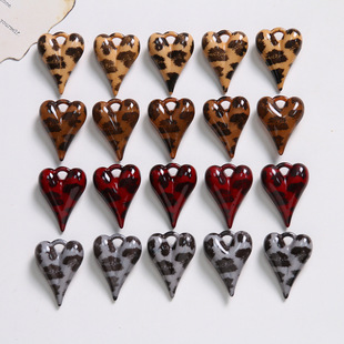 韩版ins复古风立体带吊豹纹尖桃心吊坠配件diy耳饰包包钥匙扣材料