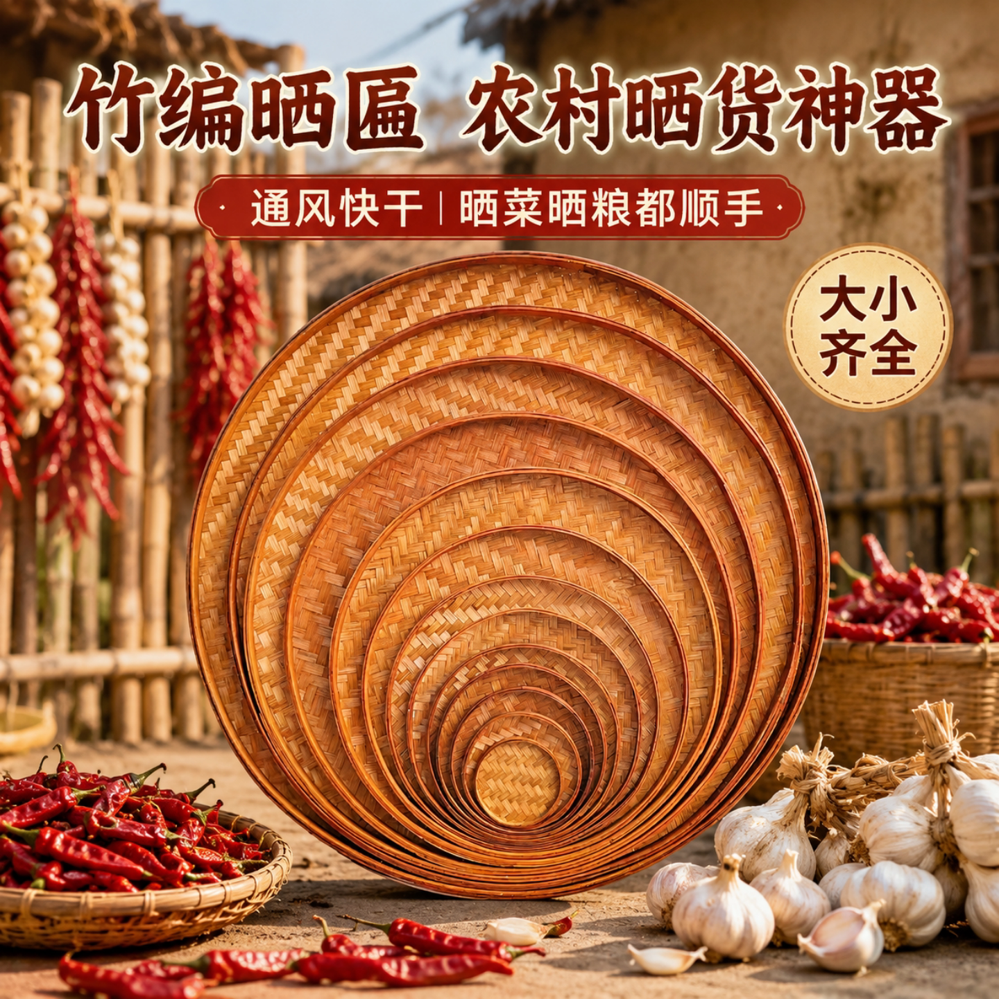 竹编晒盘晒干菜难道不够透气吗？图片