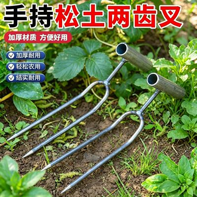 手持松土两齿叉铲子花园园艺神器种菜养花施肥除草松土破土工具