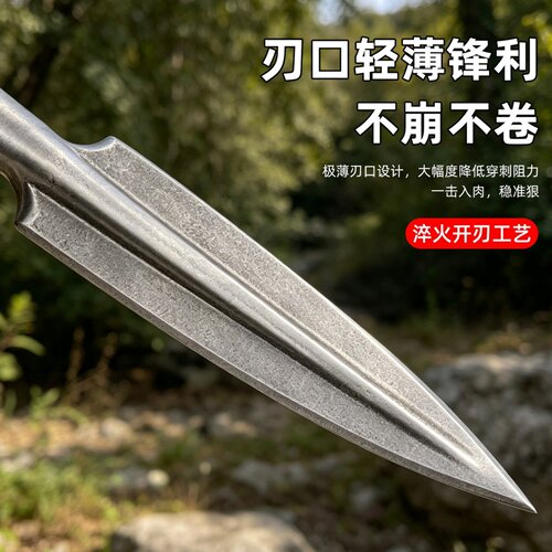 锰钢加厚铲野营矛铲户外求生多功能祖鲁矛铲头带锯齿开山劈柴工具