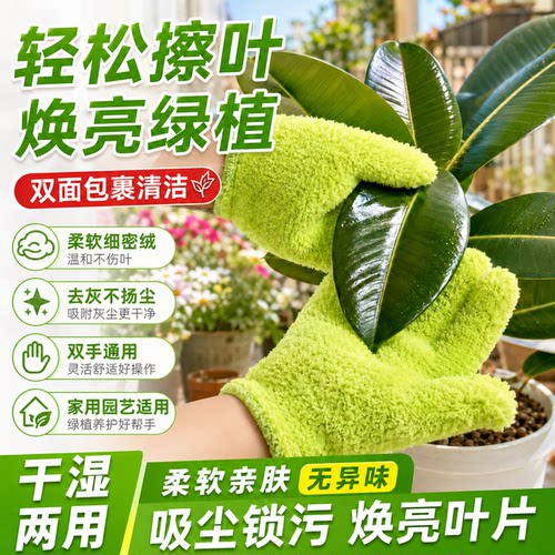 家用花草除尘擦叶片手套树叶擦灰手套绒毛缝隙清洁用超细纤维手套