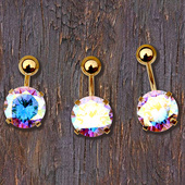 出口品质真正纯钛钢脐钉 防过敏脐环短杆肚脐扣可检测 圆形大锆石