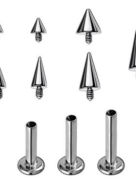 恶魔钉316L医用钛钢耳钉男女唇钉防过敏尖锥螺纹恶魔平底耳骨钉