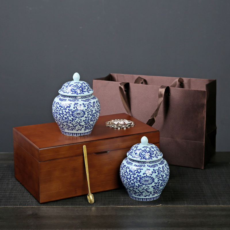 高档青花陶瓷茶叶罐绿茶毛尖茶红茶木盒包装恩施玉露礼品包装通用